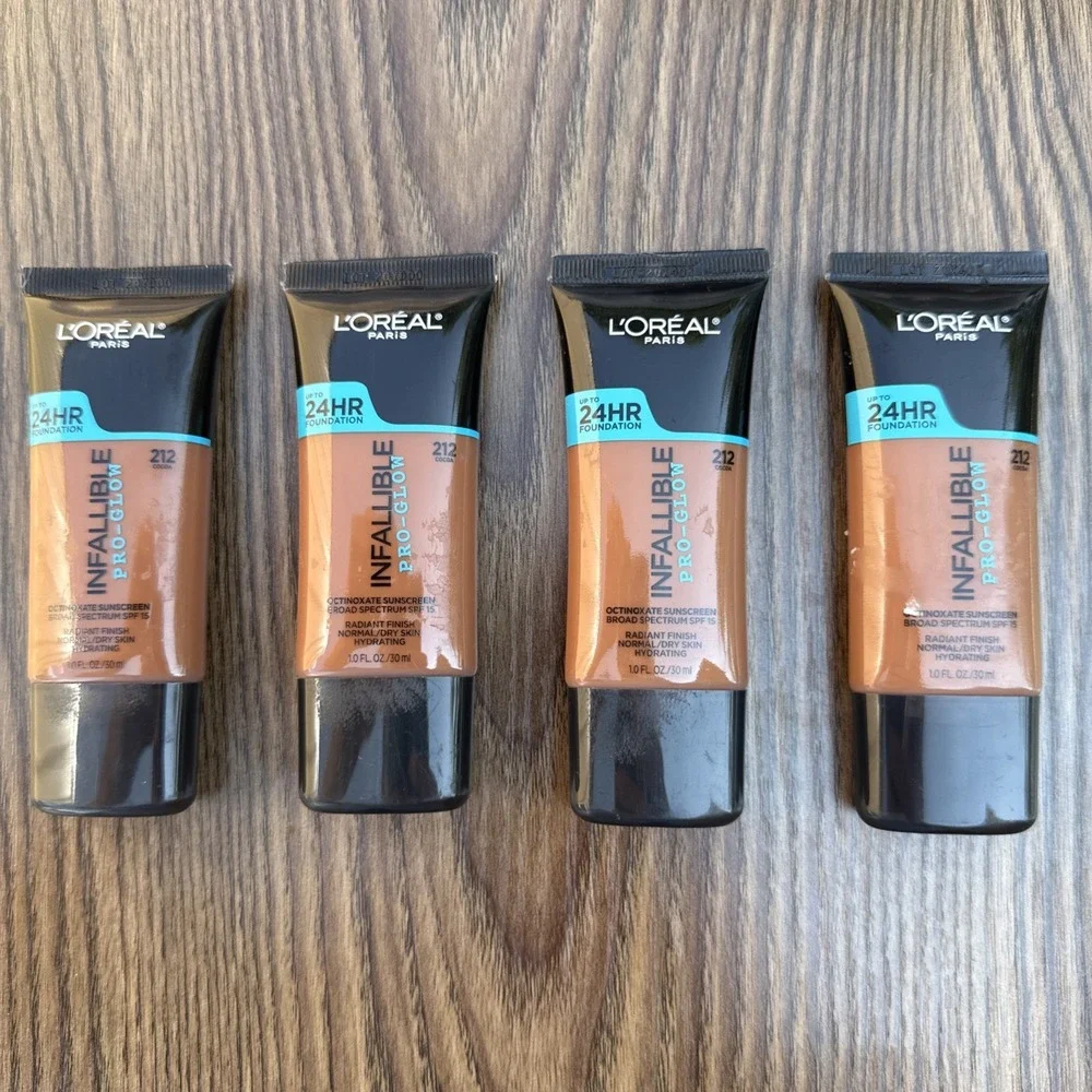 (4) L'Oreal Paris Infallible Pro-Glow Foundation Shade‎ 212 Cocoa 1 fl oz SPF 15